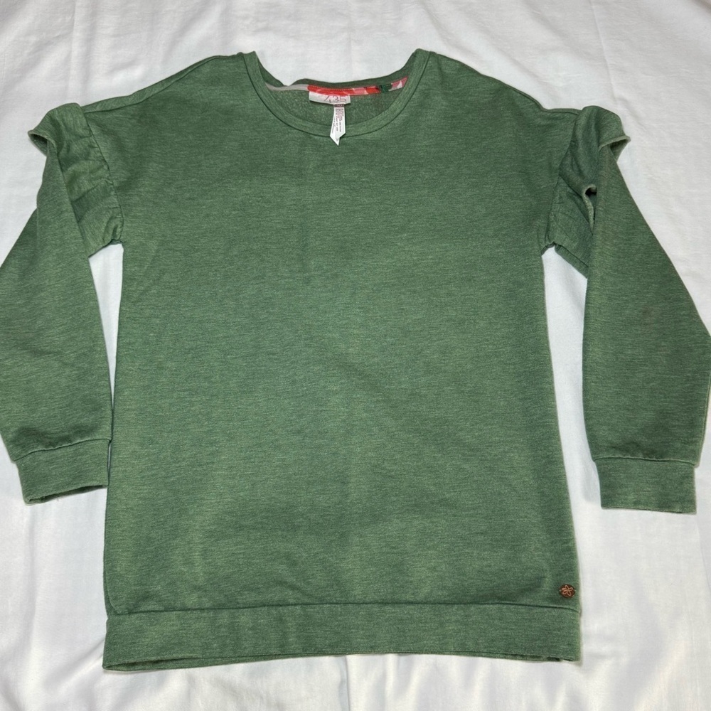 Matilda Jane Sweatshirt Ruffle Sleeve Size 10 Green Sweater Pullover Top Casual